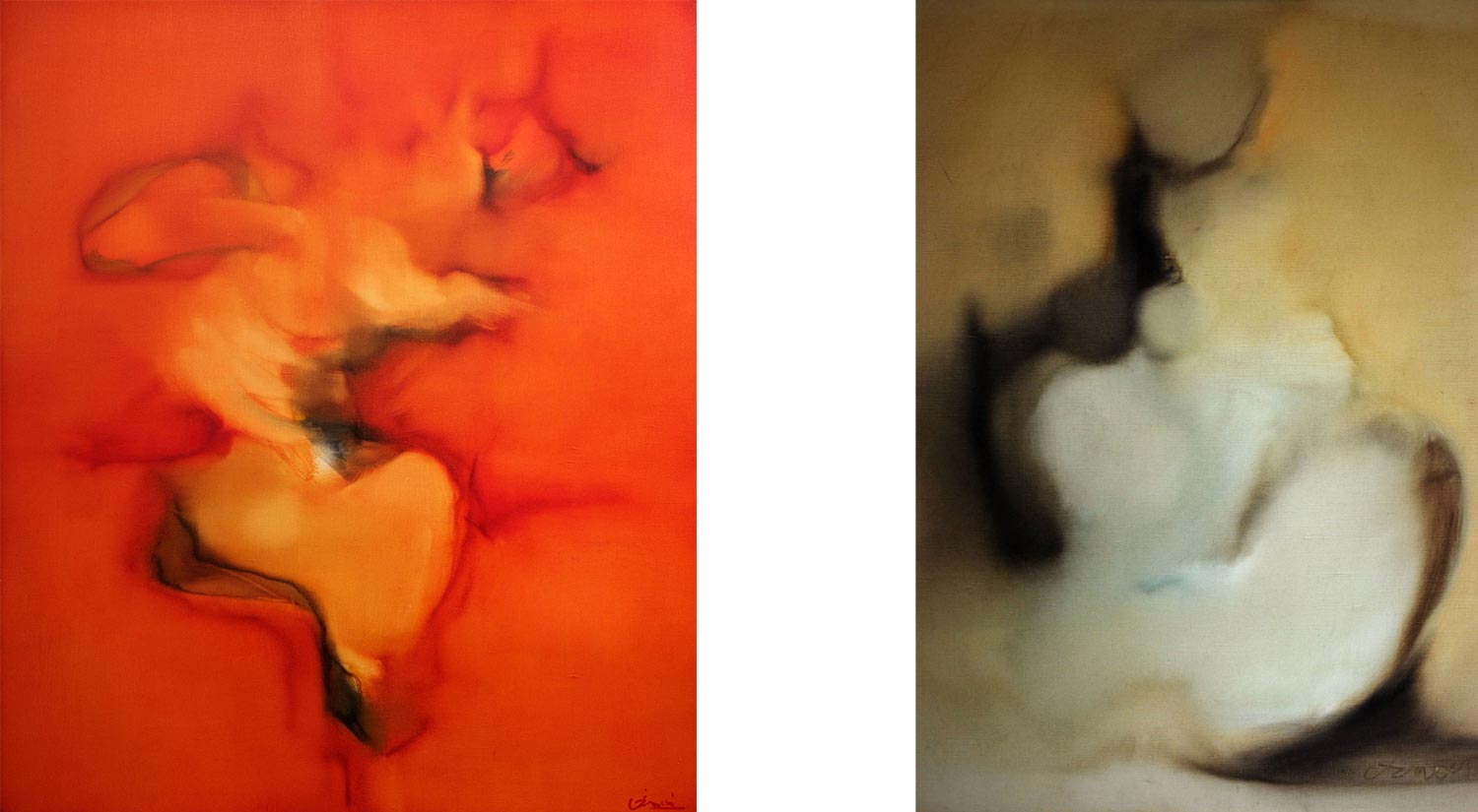Peintures à l'huile de Jean Janoir des années soixante-dix.