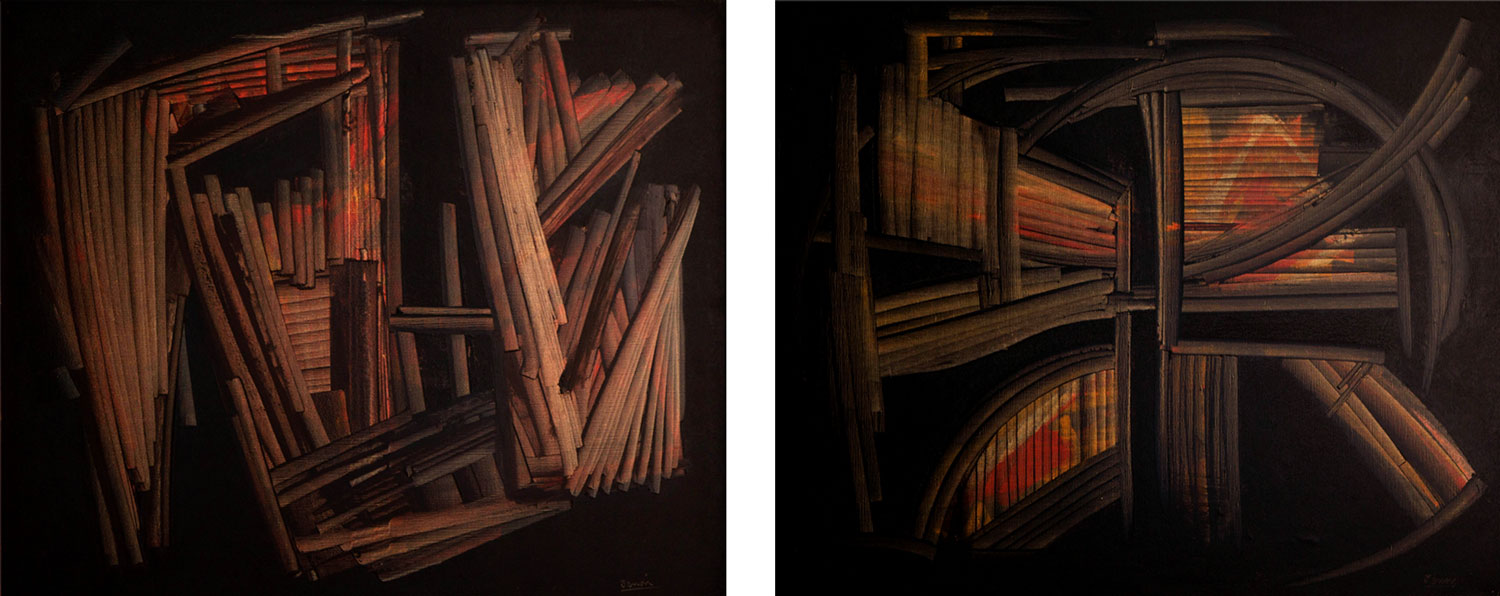Peintures de la série des "bibliothèques" de Jean Janoir (vers 1957).